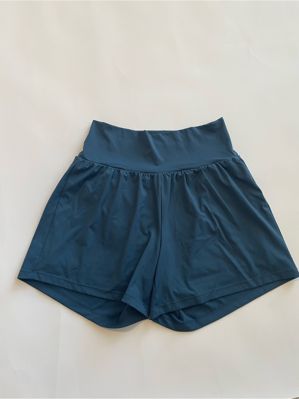 SoftlyZero Airy Super High Waisted Cool Touch Yoga Shorts 5'' Pockets L Blue - Picture 4 of 11